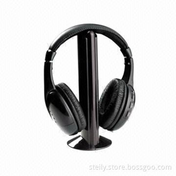 Multifunction 5-in-1 Wireless RF Headphones, Black, Wireless Headset with FM Radio